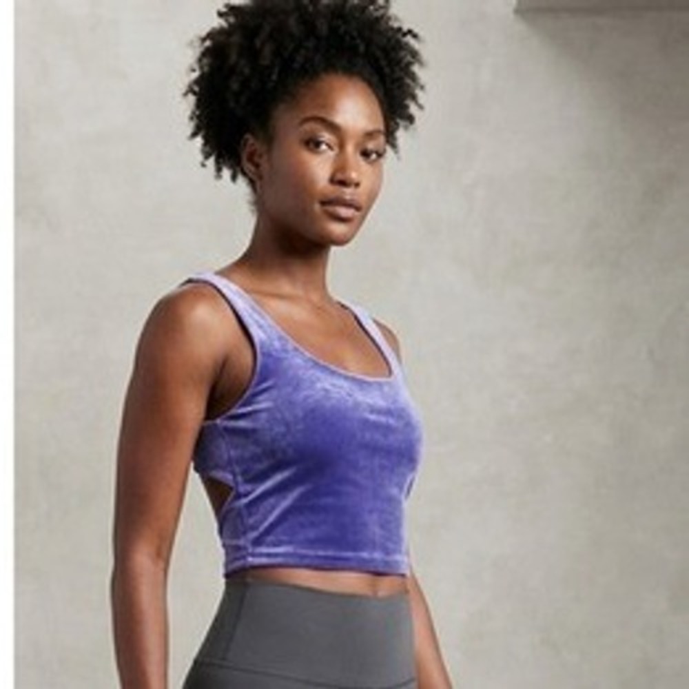 Athleta Velvet Crop Tank Top Purple Lagenlook Size XL